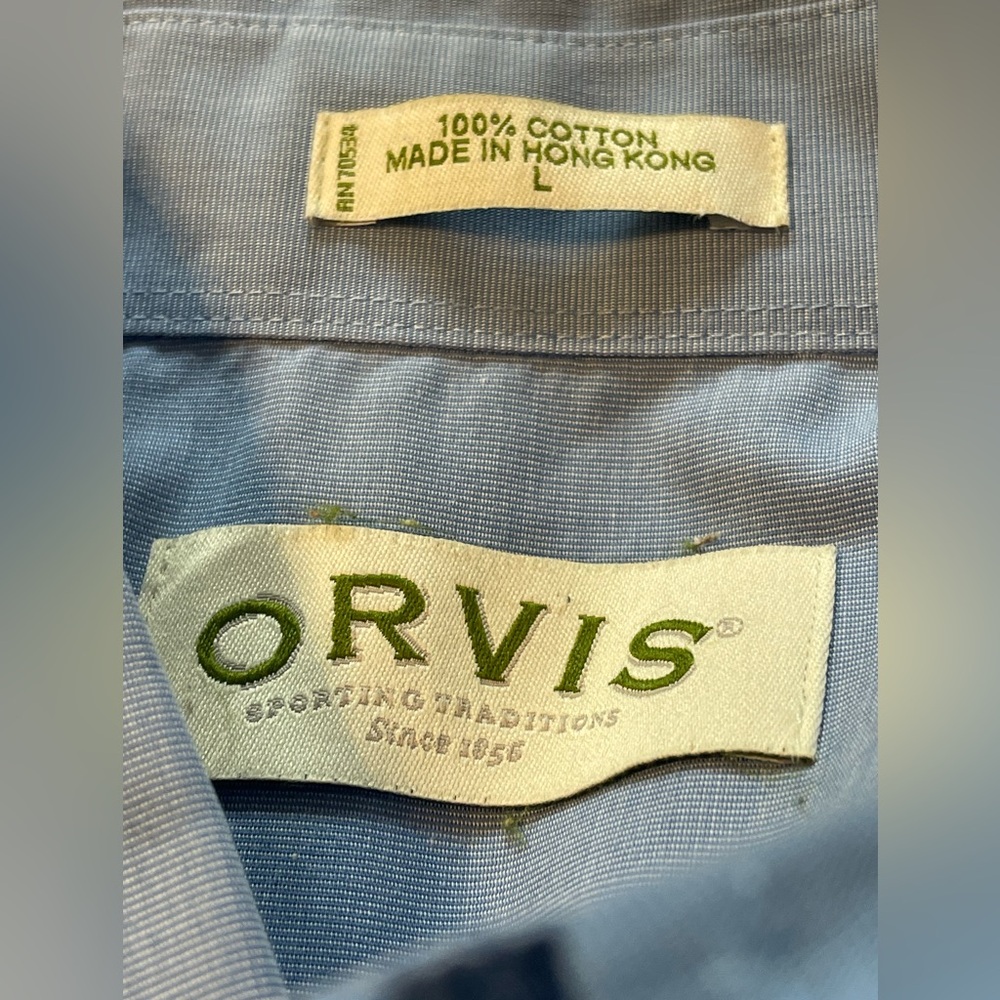 Orvis Men’s Long Sleeve Button Down Solid Blue Dr… - image 6